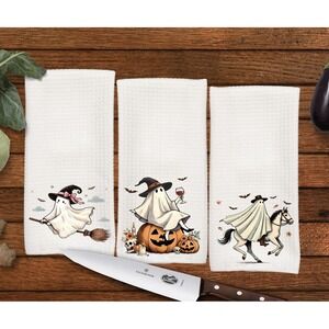 Halloween Ghosts Kitchen towels, Great for Dorms, Kitchen Decor, Set of 3 towels
